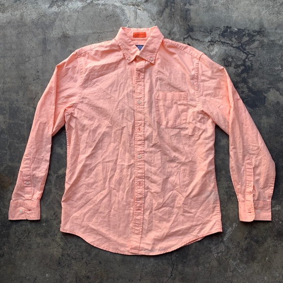 Mens Button Down Dress Shirt Long Sleeve Orange Cotton Preppy Office Business - Picture 1 of 9